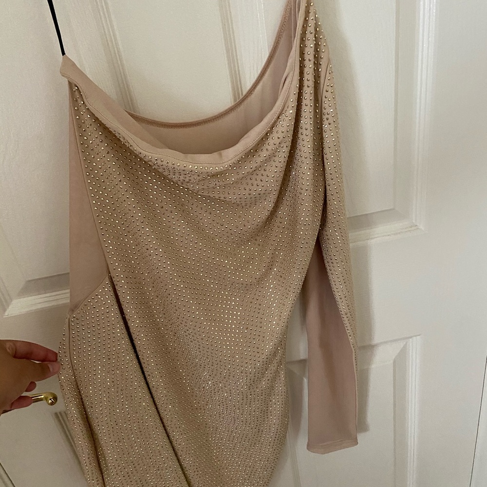 Gold sequin one sleeve dress